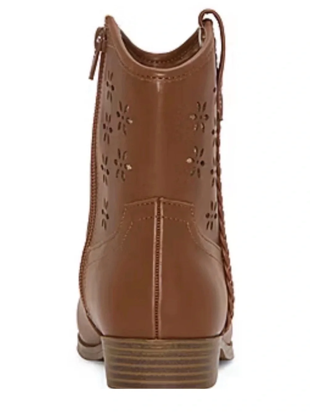 Brown Girls' Western Ankle Boots with Floral Cutouts